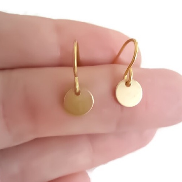 14K Yellow Gold Filled Round Disk Dangle Earrings - Picture 4 of 8